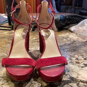 Nine West Cherry Red Heels with Suede Ankle and Toe Strap